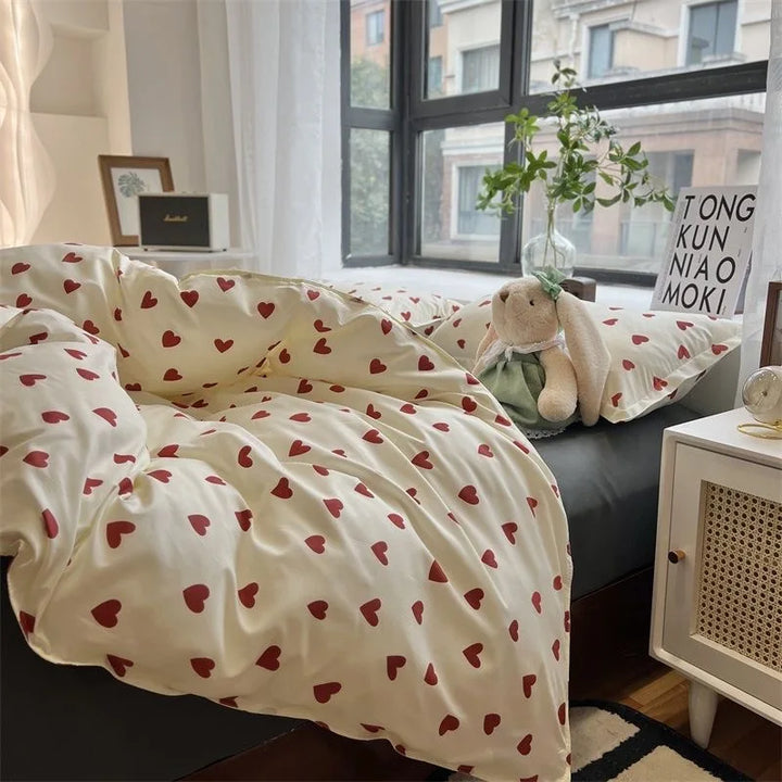 CozyLove | Twin, Full &amp; Queen Dyne Betræk Sæt – Blødt Koreansk-inspireret Sengetøj med Hjerte Design