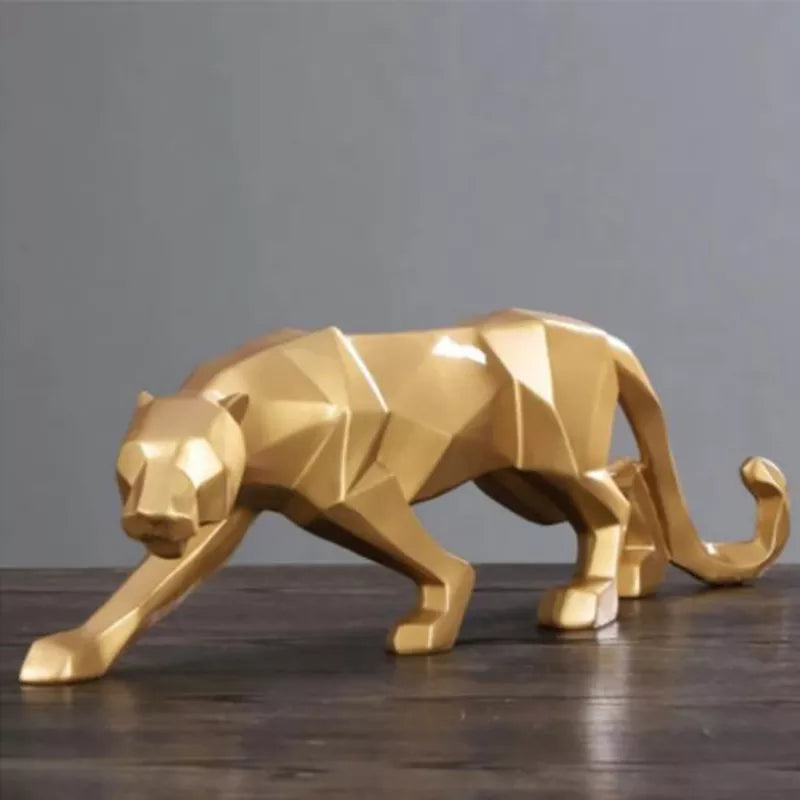 Panther Statue, Dyrefigur, Abstrakt Geometrisk Stil, Harpiks, Leopard Skulptur, Hjemmekontor, Skrivebordsdekoration, Håndværk