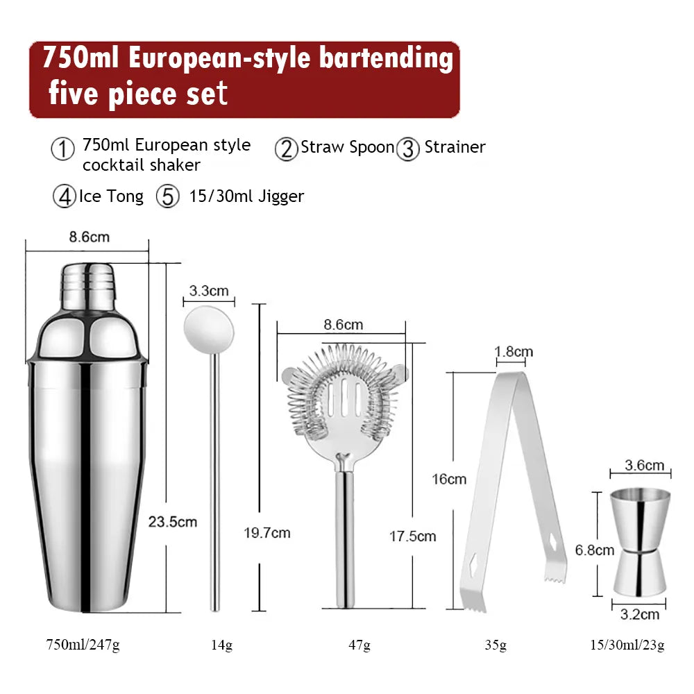 550 ml/750 ml Rustfrit Stål Cocktail Shaker Mixer Drink Bartender Sæt Bar Sæt Værktøjer Med Vinreol Stativ Værktøj til Fødselsdagsgave