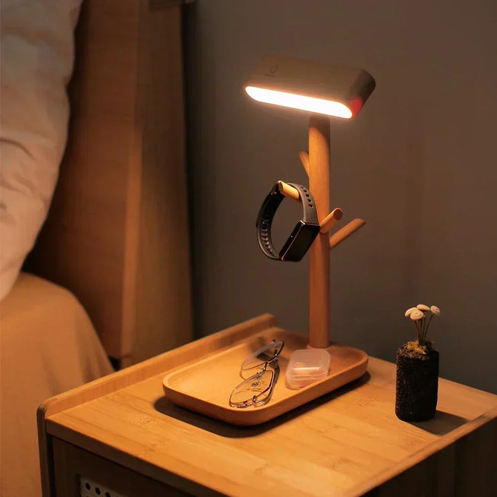 Elegant dæmpbar bordlampe med opbevaring