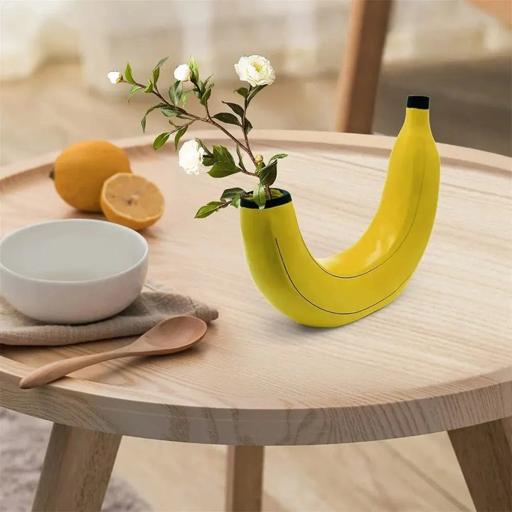 Bananvase, blomster vase lavet af harpiks, sød bananform, dekorativ bordvase til blomsterarrangementer, stue, soveværelse, boligindretning