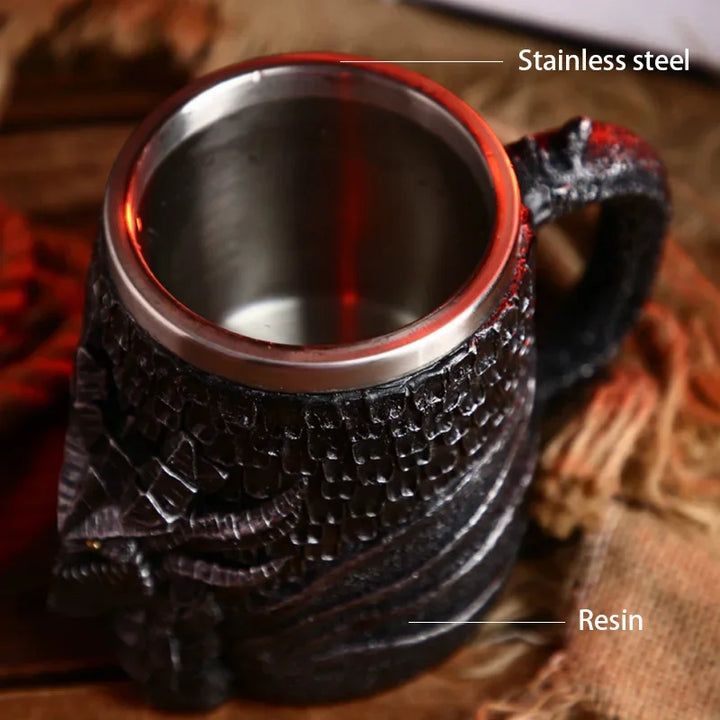 Middelalderlig Drage Harpiks Rustfrit Stål Krus som Kaffe Krus eller Te Krus