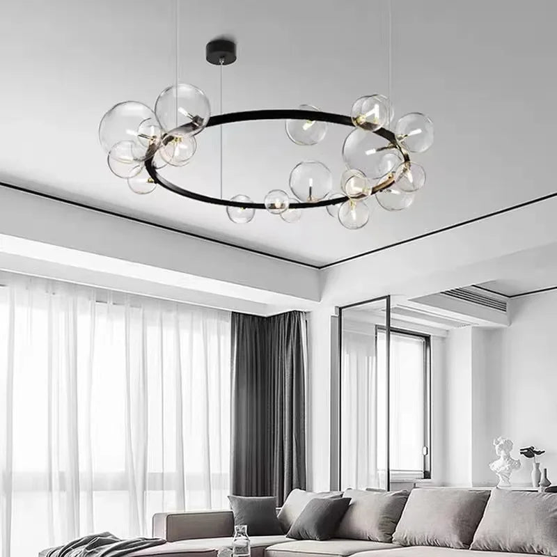 Moderne Kreativ Metal Kranse Belysning: 7/10 Klare Glasbobler, Lang Rund Design med G9 Lyskilde