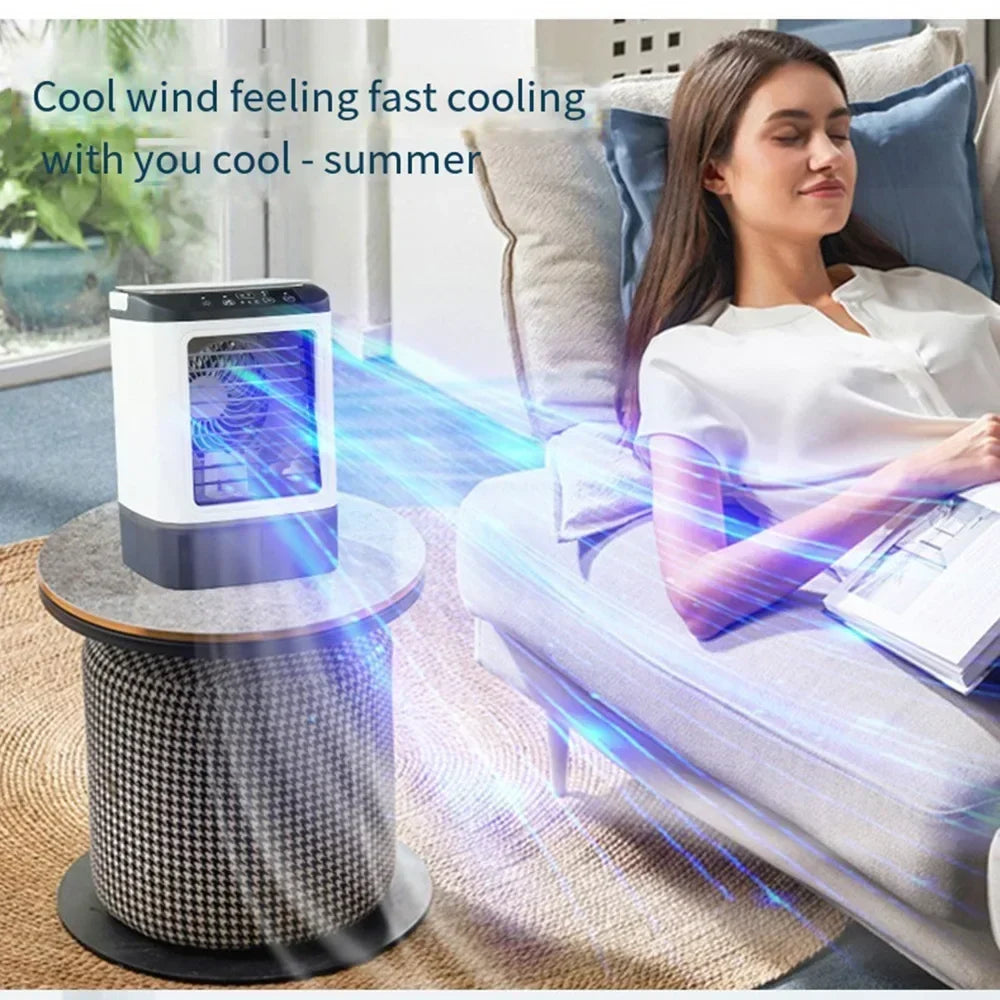 USB Bærbar Mini Aircondition Blæser – 3-Trins Desktop Køleblæser med LED Natlys, Luftkøler til Hjemmet, Kontoret og Camping |