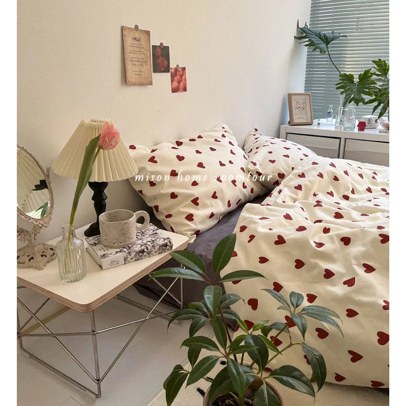 CozyLove | Twin, Full &amp; Queen Dyne Betræk Sæt – Blødt Koreansk-inspireret Sengetøj med Hjerte Design