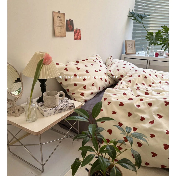 CozyLove | Twin, Full &amp; Queen Dyne Betræk Sæt – Blødt Koreansk-inspireret Sengetøj med Hjerte Design