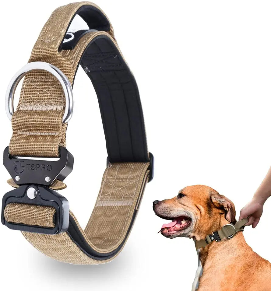 Taktisk Hundehalsbånd med Metalspænde &amp; Håndtag