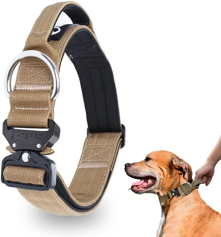 Taktisk Hundehalsbånd med Metalspænde &amp; Håndtag
