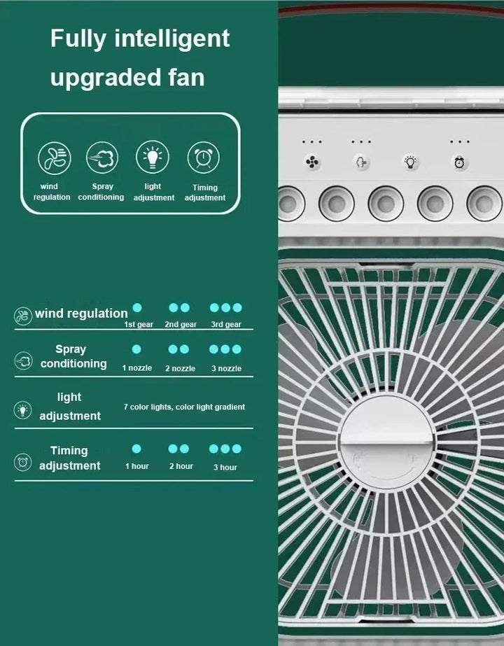 3-i-1 Mini Air Cooler Fan – Bærbar Husholdningsklimaanlæg med LED Natlys, Luftfugter og Justerbar Luft til Hjem &amp; Kontor |