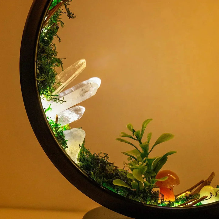 Elegant natlampe - Rund ramme - Grønne krystaller - Chic dekoration