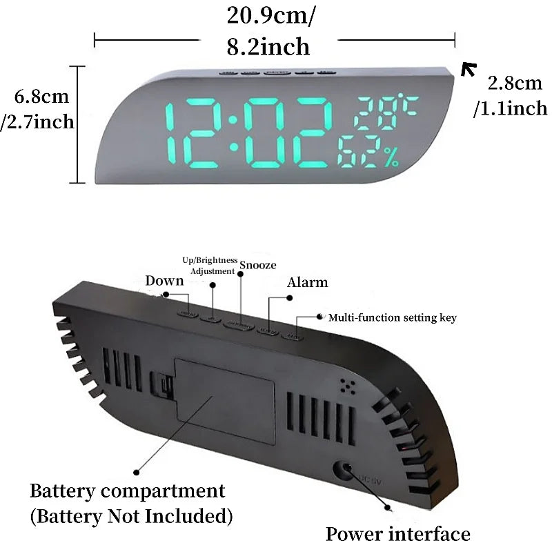 LED Digital Vækkeur med Dobbelt Display &amp; Ubegrænset Snooze