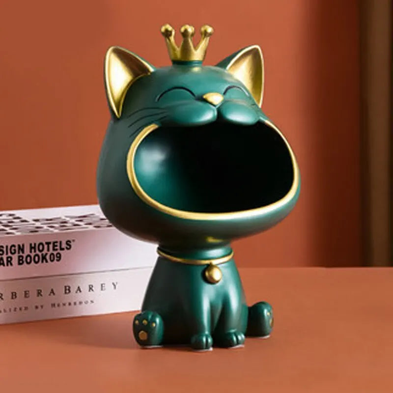 Fortune Crown Big Mouth Cat Entrance Nøgleholder Dekorativ Ornament, Let Luksus Indflyttergave Skulptur
