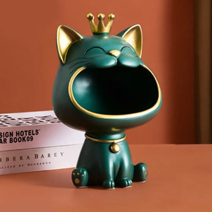 Fortune Crown Big Mouth Cat Entrance Nøgleholder Dekorativ Ornament, Let Luksus Indflyttergave Skulptur