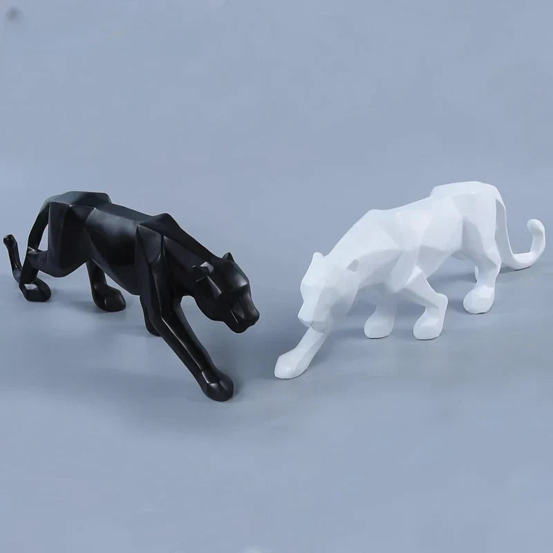 Panther Statue, Dyrefigur, Abstrakt Geometrisk Stil, Harpiks, Leopard Skulptur, Hjemmekontor, Skrivebordsdekoration, Håndværk