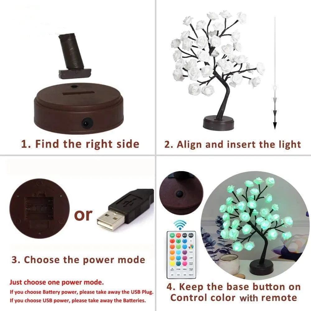 RGB Rose Blomst Træ Lys 24LED USB Batteri Bordlampe Fe Natlys Hjem Fest Jul Bryllup Soveværelse Dekoration Gave