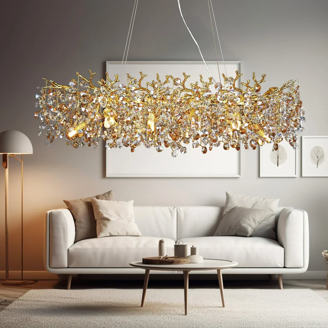 Lang Krystal Pendel Lysekrone | Nordisk LED Ø-lampe med Fjernbetjening (G9)
