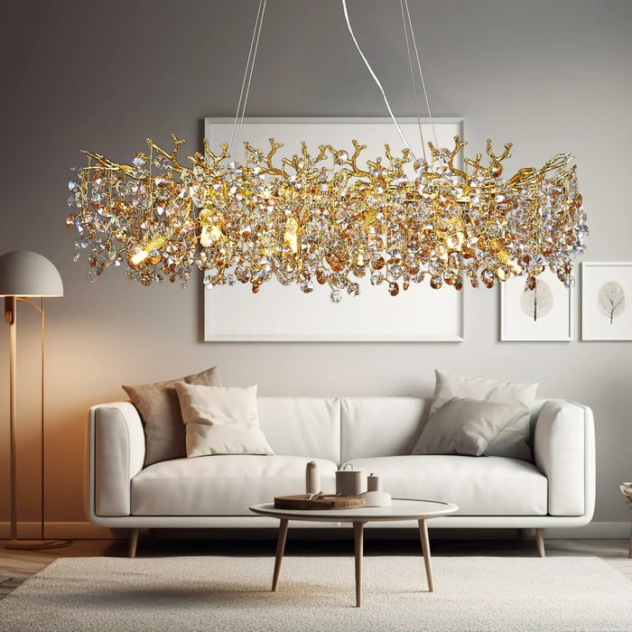 Lang Krystal Pendel Lysekrone | Nordisk LED Ø-lampe med Fjernbetjening (G9)