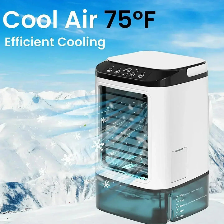 Bærbar Desktop Aircondition Fan – Dobbelt Spray Ultrasonisk Luftfugter, 3-Trins Stille Luftkøler med Nattelys til Hjemmet |