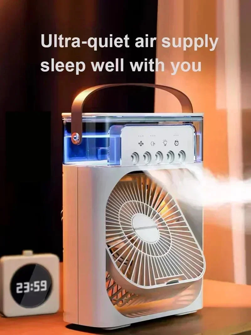 3-i-1 Mini Air Cooler Fan – Bærbar Husholdningsklimaanlæg med LED Natlys, Luftfugter og Justerbar Luft til Hjem &amp; Kontor |