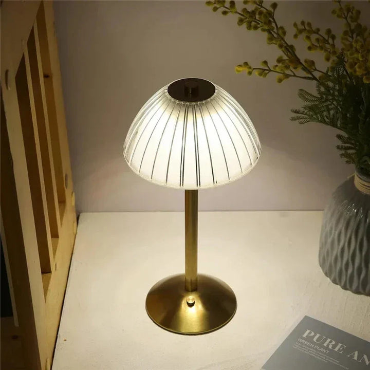 GlassGleam | Trådløs tre-farvet LED bordlampe med dæmpningsfunktion