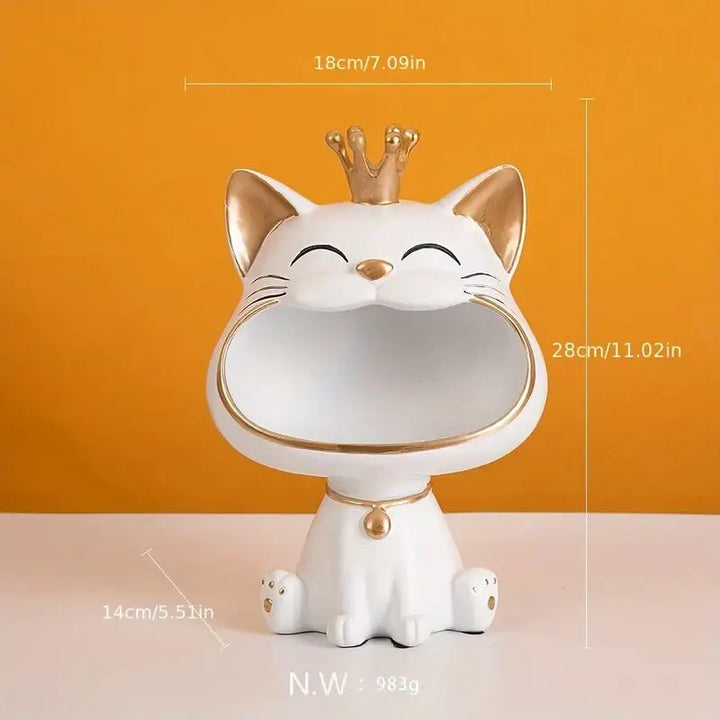 Fortune Crown Big Mouth Cat Entrance Nøgleholder Dekorativ Ornament, Let Luksus Indflyttergave Skulptur