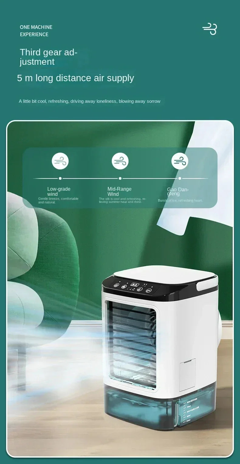 Bærbar Desktop Aircondition Fan – Dobbelt Spray Ultrasonisk Luftfugter, 3-Trins Stille Luftkøler med Nattelys til Hjemmet |