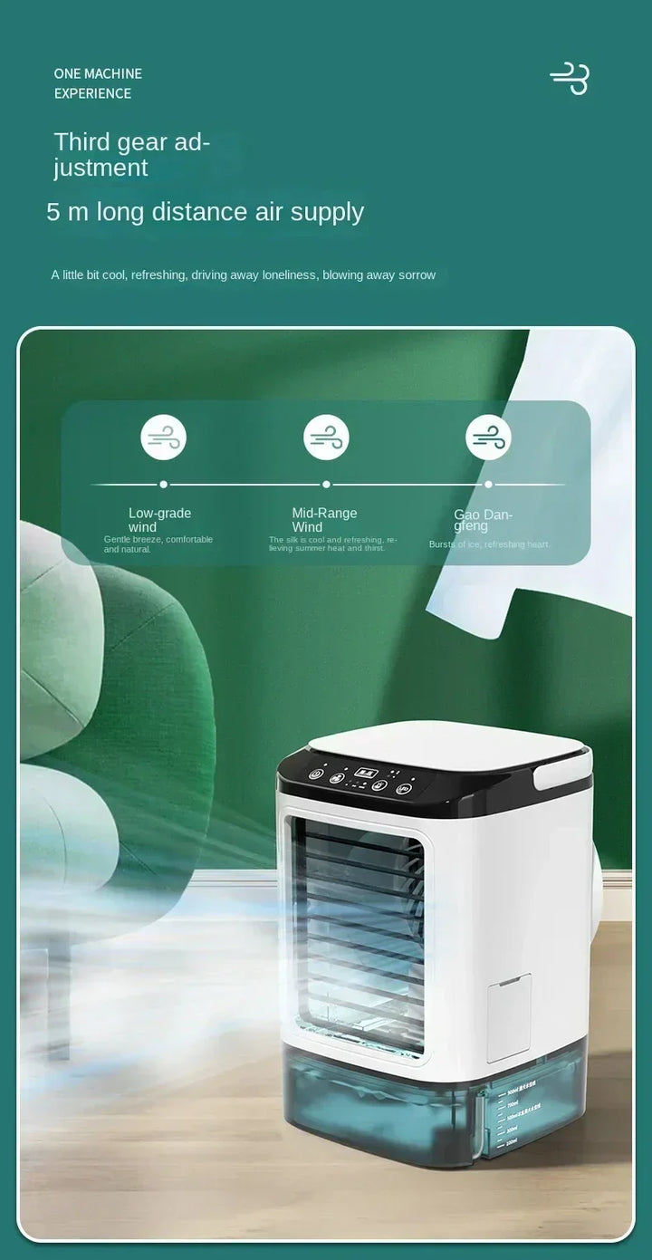Bærbar Desktop Aircondition Fan – Dobbelt Spray Ultrasonisk Luftfugter, 3-Trins Stille Luftkøler med Nattelys til Hjemmet |