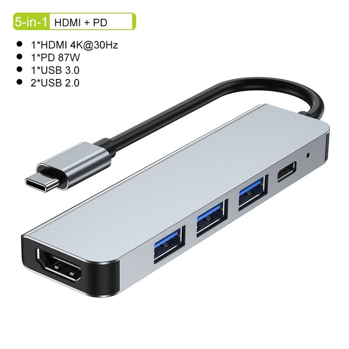 Thunderbolt 3 USB-C Hub med HDMI, PD, SD/TF til MacBook Air M1 og iPad Pro
