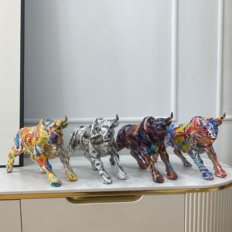 Graffiti-Maleri Harpiks Tyr Figurer Hjem Stue Soveværelse Kontor Skrivebord Feng Shui Ornamenter Samling Statuer