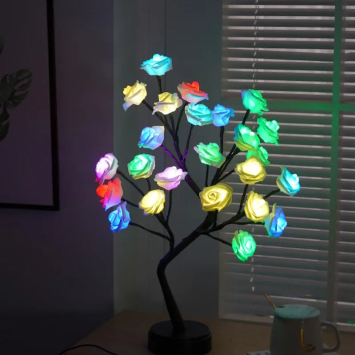 RGB Rose Blomst Træ Lys 24LED USB Batteri Bordlampe Fe Natlys Hjem Fest Jul Bryllup Soveværelse Dekoration Gave