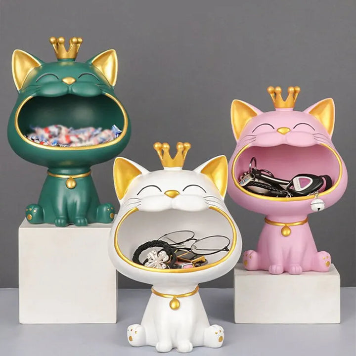 Fortune Crown Big Mouth Cat Entrance Nøgleholder Dekorativ Ornament, Let Luksus Indflyttergave Skulptur