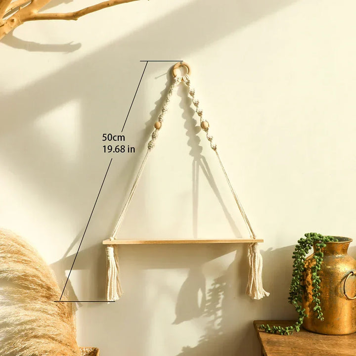 Væg hylde – Træ – Hængende hylder – Boho hjemmeindretning – Rumsdekoration