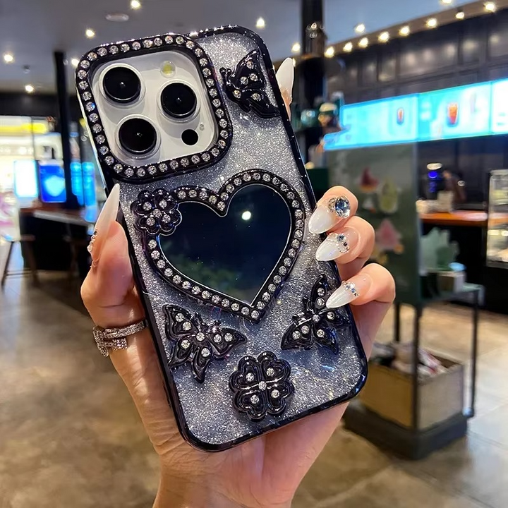 Butterfly Glitter Diamond Spejl Etui til iPhone