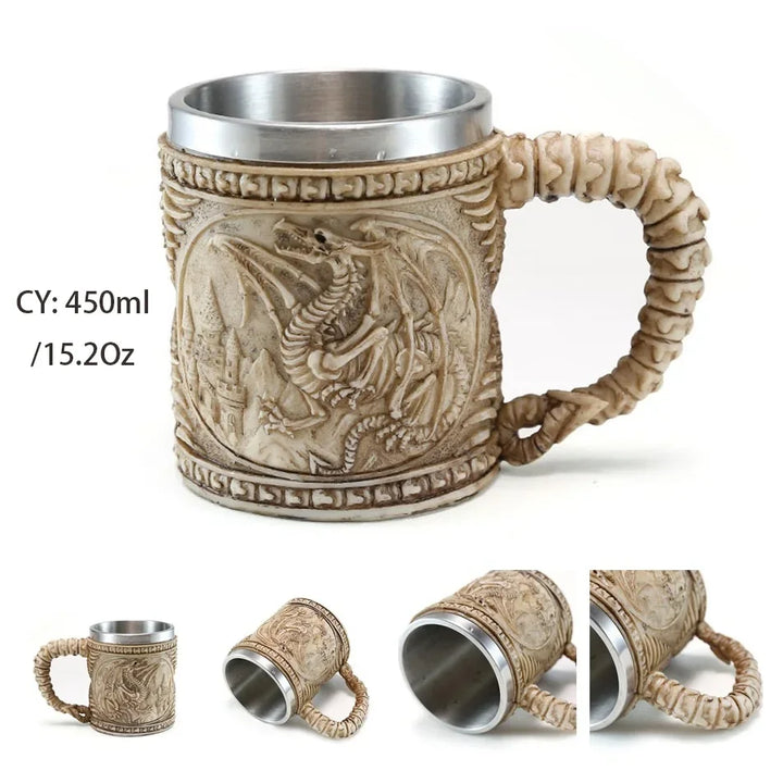 Middelalderlig Drage Harpiks Rustfrit Stål Krus som Kaffe Krus eller Te Krus