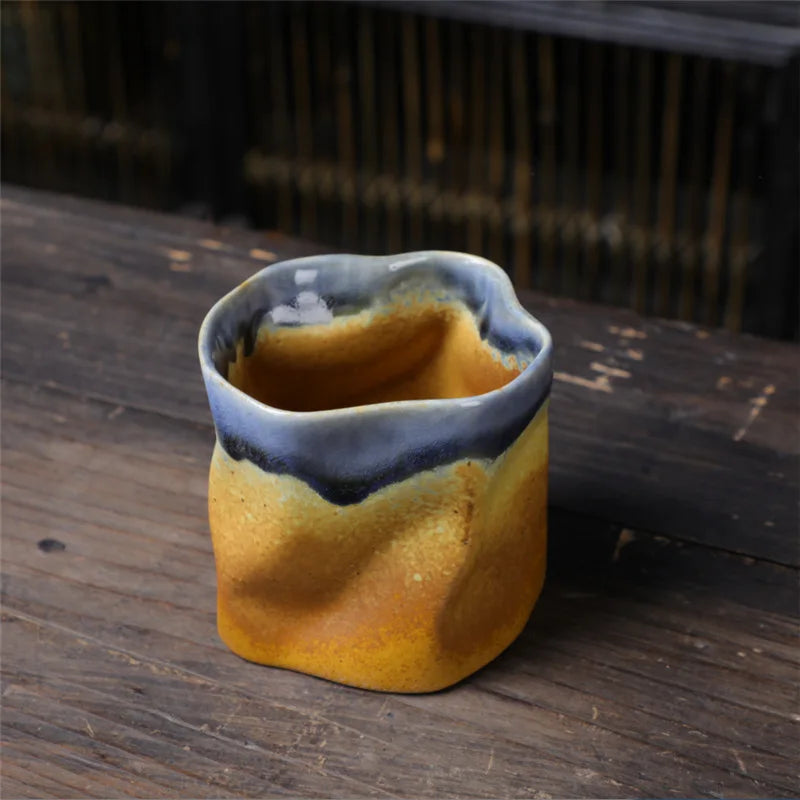 Uregelmæssigt snoet formet krus 9,47 ounce/280 ml keramisk kaffe te krus uden håndtag polykromatisk kreativ keramiske krus kaffe krus retro