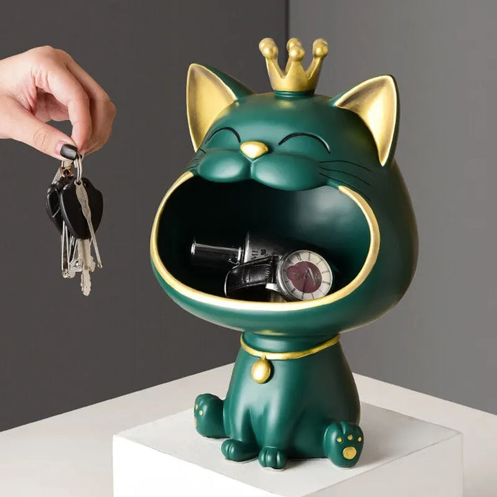 Fortune Crown Big Mouth Cat Entrance Nøgleholder Dekorativ Ornament, Let Luksus Indflyttergave Skulptur