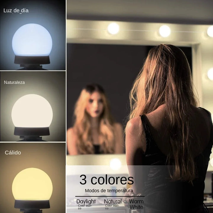 Glamora | LED Makeup Spejl Lys Sæt | 10 Hollywood-Stil Lamper | USB, Dæmpbar &amp; 3 Farvemode