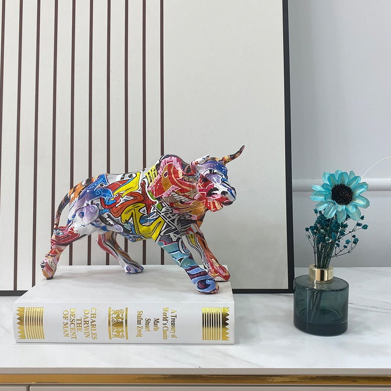 Graffiti-Maleri Harpiks Tyr Figurer Hjem Stue Soveværelse Kontor Skrivebord Feng Shui Ornamenter Samling Statuer
