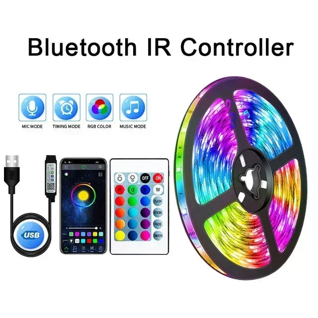 RGB 5050 LED Strip Lys med Fjernbetjening &amp; App Kontrol - USB-drevet