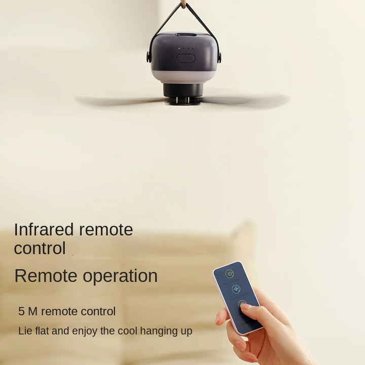 Bærbar Trådløs Mini Loftvifte – USB Vifte med Fjernbetjening, Stativ, Nattelys til Hjemmet, Udendørs &amp; Camping |