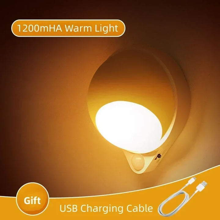 Intelligent LED Natlys GlowMate 360 | 360° Rotérbar | Bevægelsessensor | USB Genopladelig
