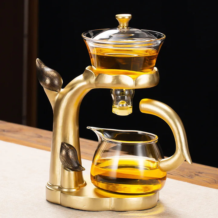 Kung Fu Teapot Husstands Magnetisk Uddragning Semi-Automatisk Doven Te Forberedelsesværktøj Glas Te Sæt