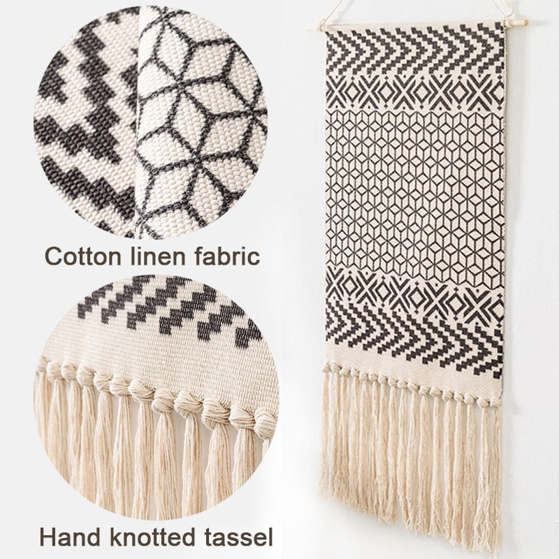 Bohemsk Væg Tapestry, Makrame Vægophæng, Hjem Deko, Bomulds Linned Frynse, Håndlavet, Vævet, Geometrisk Lærred Kunst, Baggrund Væg Tapestries