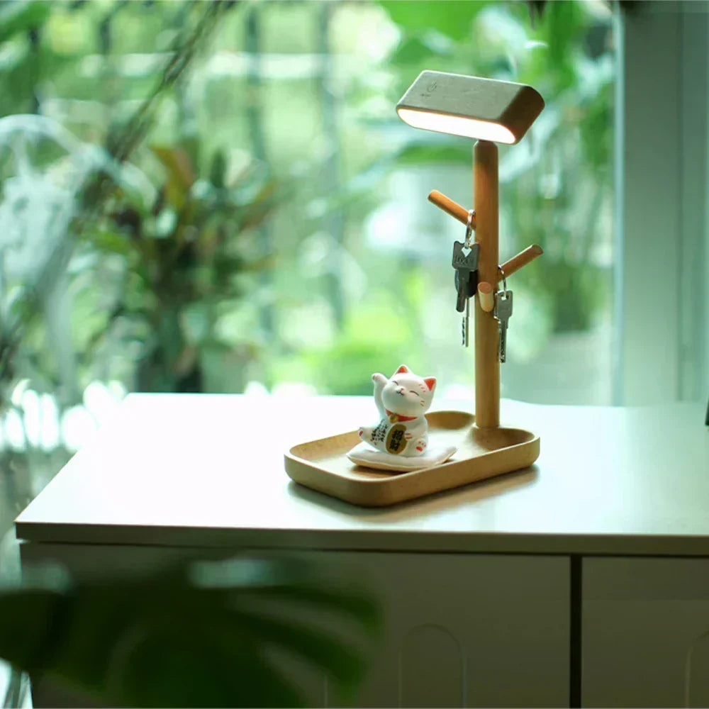 Elegant dæmpbar bordlampe med opbevaring