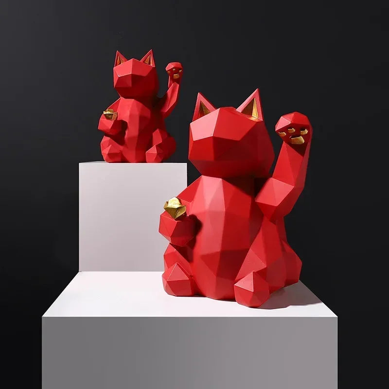 Nordisk Minimalisme Geometri Heldige Katte Statuer