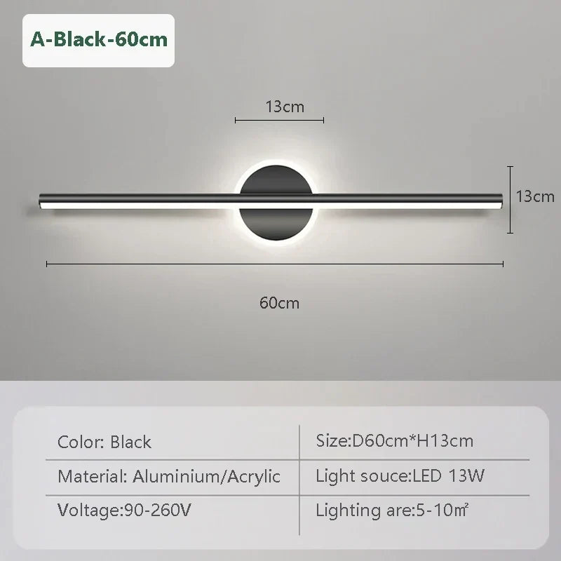 LED Væglampe LineaLux | Sort &amp; Guld | 40/60/80 cm | Varm, Kold &amp; Tre-farvet Lys | Moderne Spejl &amp; Vægbelysning