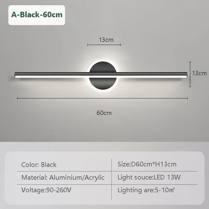 LED Væglampe LineaLux | Sort &amp; Guld | 40/60/80 cm | Varm, Kold &amp; Tre-farvet Lys | Moderne Spejl &amp; Vægbelysning