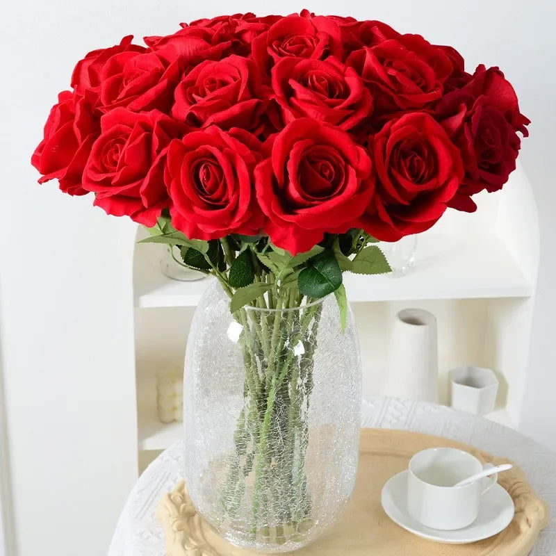 20 stk. Realistisk Velvet Silke Rose Bouquet