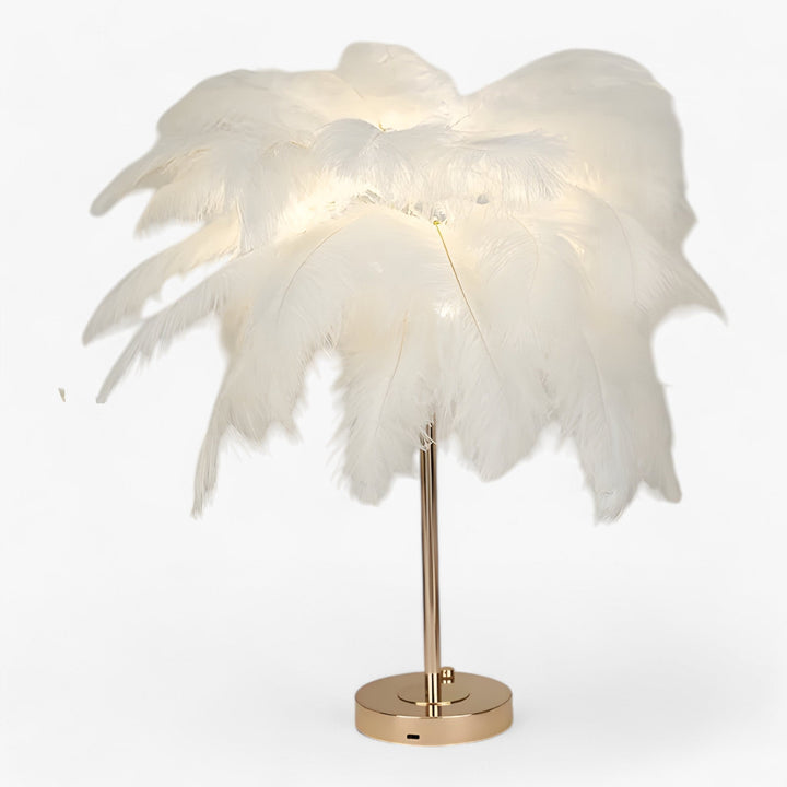 FeatherGlow | Bordlampe med berøringskontrol - LED med fjer til bryllupper og rummelig dekoration