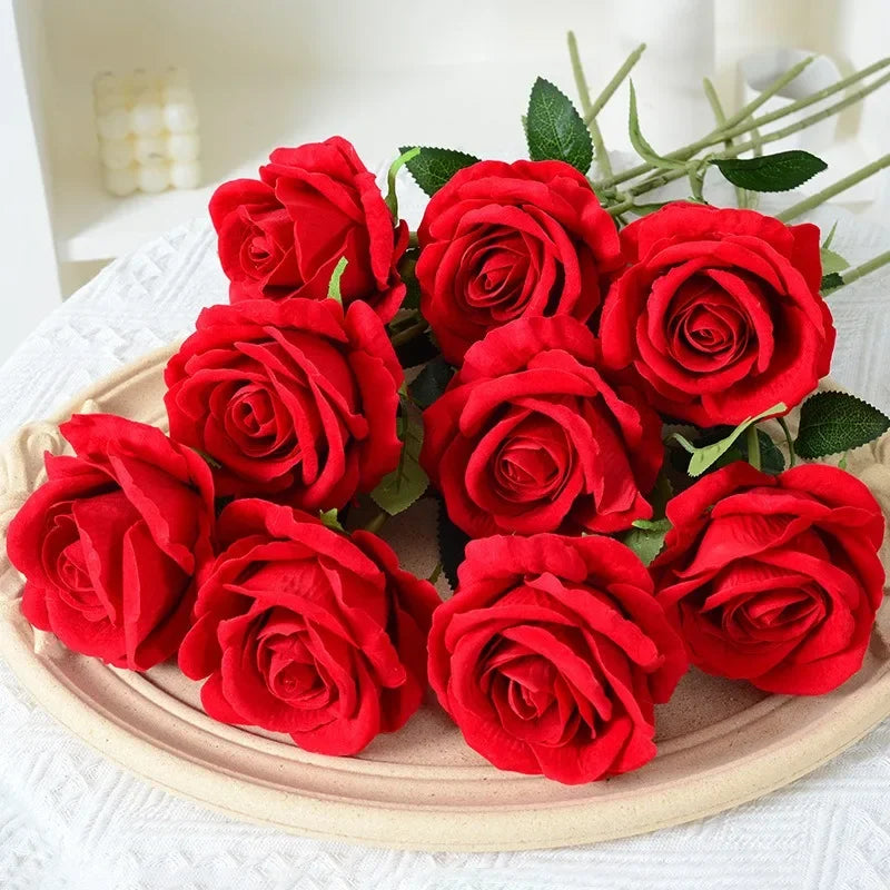20 stk. Realistisk Velvet Silke Rose Bouquet